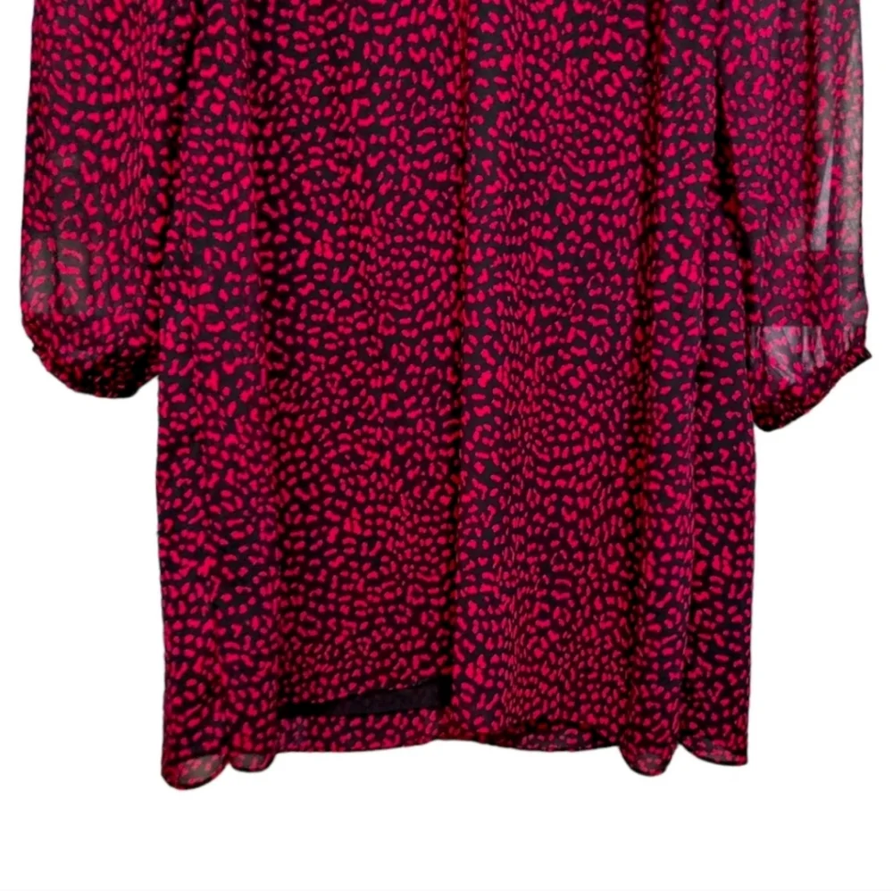 Michael Kors Red Leopard Print Ruffle Sheer Sleeve Dress Women's Size Large L - Picture 8 of 12